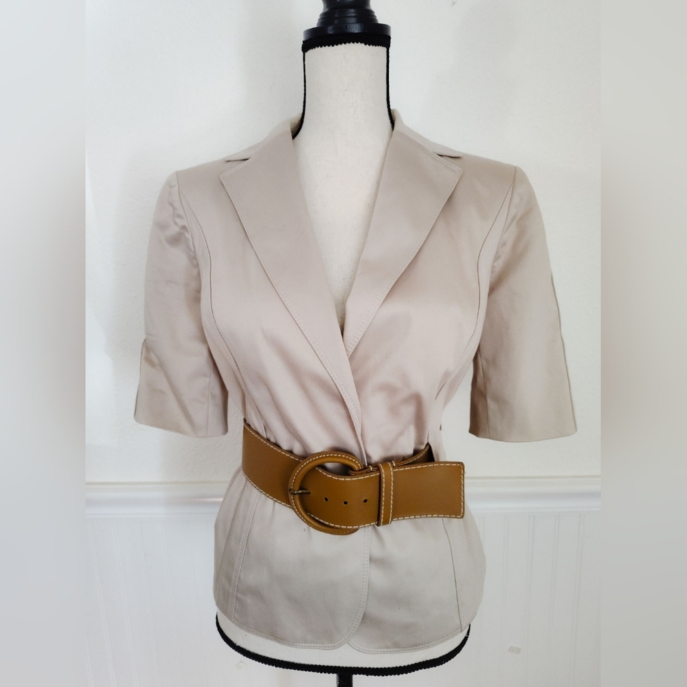 Beautiful New!  Lined Short Sleeve Khaki Jacket Top Safari Minimalist Size Large